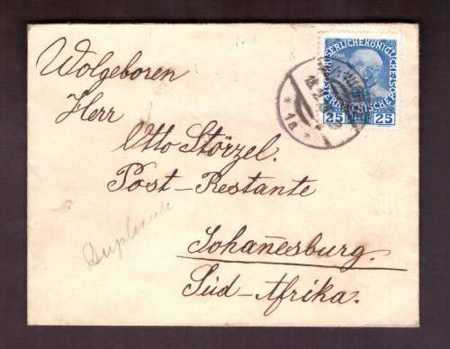 Austria . Nice Cover 1913 from Wien toJohanersberg . S.A.
