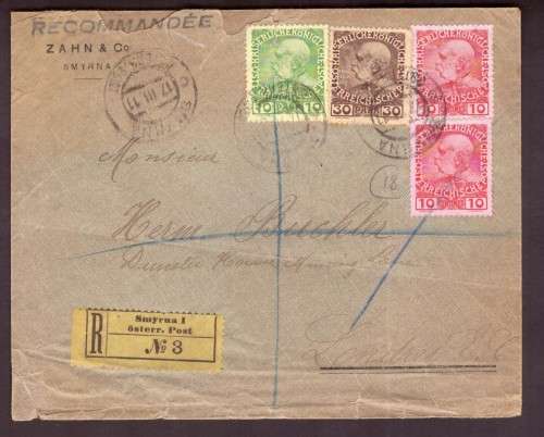 Austria . Nice Registred Cover 1911 from  Smyrna to London.