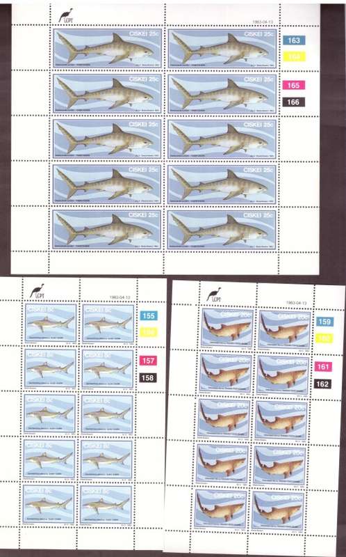 South Africa CISKEI 1983 issue . Sharks  mini sheets.