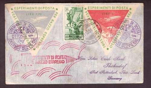 Italia -Trieste. 1934 First Experimental  Flight Rocket Mail. Cover FFC to Germany. 12.95L.
