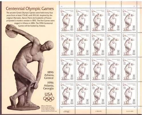 USA 1996 Scott # 3087. Centennial Olimpic Games. pane of 20 MNH.