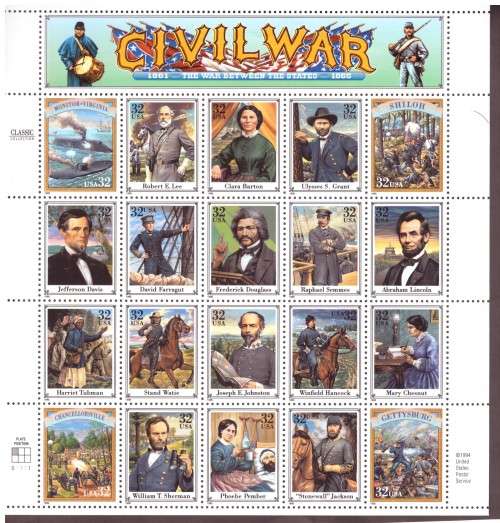 USA 1994 Scott # 32975. Civil War. pane of 20 MNH.