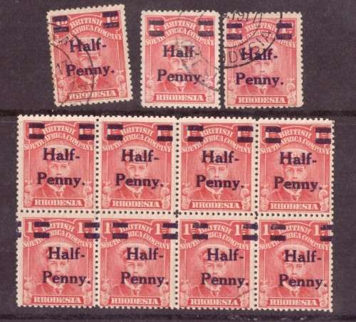 British South Africa Company 1917 overprint issue #281 SACC. Variety  shifte oveprint botom block.