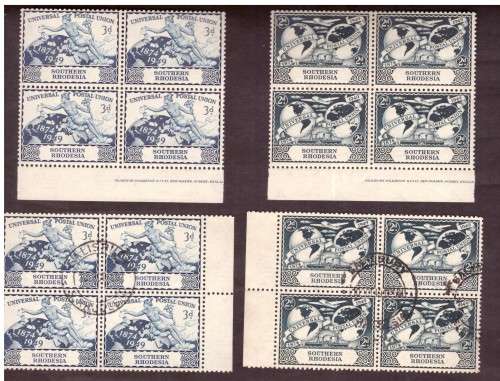 Southern Rhodesia MH and used blocks of 4. SACC #70-71 1949.