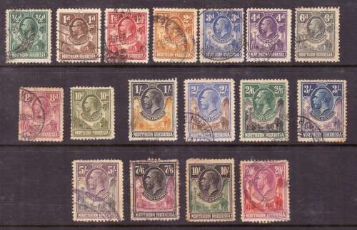 Northen Rhodesia 1925  Definitive issue King GeorgV. `.Full set.Used. 7/6 perf.demeg.