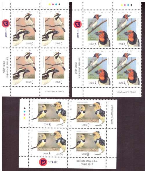 2017 NAMIBIA . MNH corner blocks of 4.