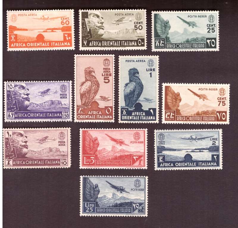 Italian - East  Africa 1938 issue Airmail stamps. Scott # C1-C11. MNH.