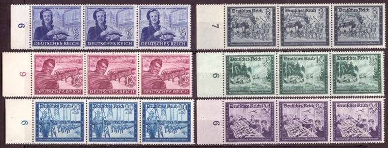 Germany.  1944 issue Michel #888-893. MNH. 3stamps and margin