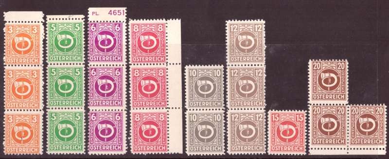 Austria  1945 issue Occupation stamps. Scott# 4N1-4N17.