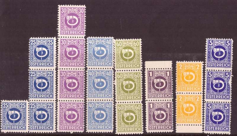 Austria  1945 issue Occupation stamps. Scott# 4N1-4N17.