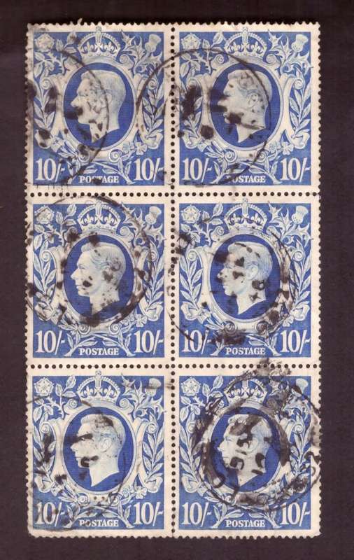GB1939  George VI. Block of 6,  10/ used.