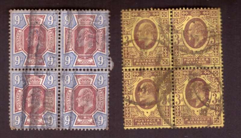 GB  1902  Edward VII. Blocks 9d-3d  used.