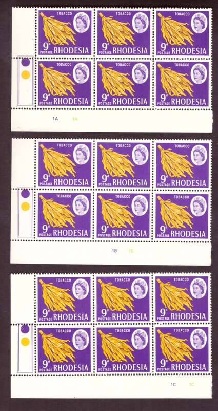 Rhodesia  1967  issue. SACC #150. PL 1A  1B  1C  Hinge on margin. control blocks .
