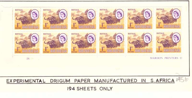 Rhodesia  1966-70  issue. SACC #145 B. Imprint .  Hinge on margin. Blocks of 12.