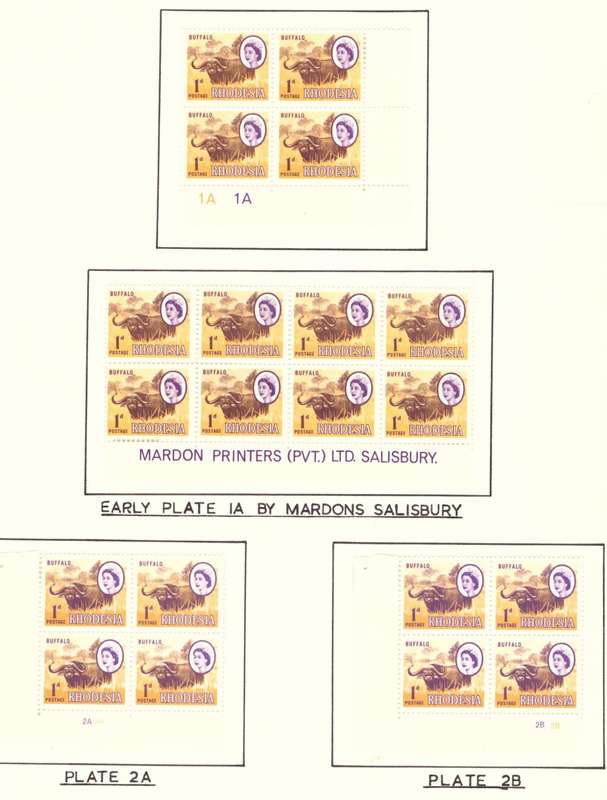 Rhodesia  1966-70  issue. SACC #145. Imprint and PL 1A-2A-2b.  Hinge on margin. 4 Blocks