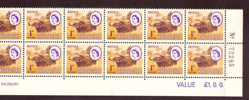 Rhodesia  1966-70  issue. SACC #145-146,2-147,2-148-150. Imprint and control blocks  7.
