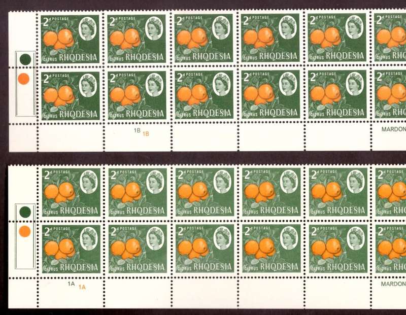 Rhodesia  1966-70  issue. SACC #145-146,2-147,2-148-150. Imprint and control blocks  7.