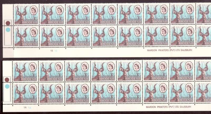 Rhodesia  1966-70  issue. SACC #145-146,2-147,2-148-150. Imprint and control blocks  7.