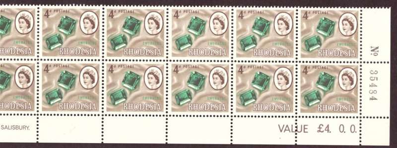 Rhodesia  1966-70  issue. SACC #145-146,2-147,2-148-150. Imprint and control blocks  7.