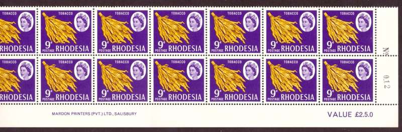 Rhodesia  1966-70  issue. SACC #145-146,2-147,2-148-150. Imprint and control blocks  7.