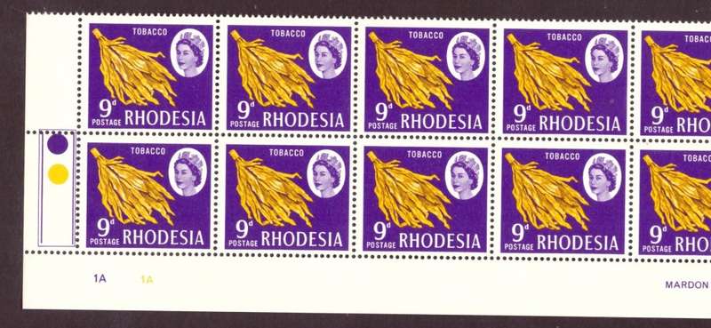 Rhodesia  1966-70  issue. SACC #145-146,2-147,2-148-150. Imprint and control blocks  7.