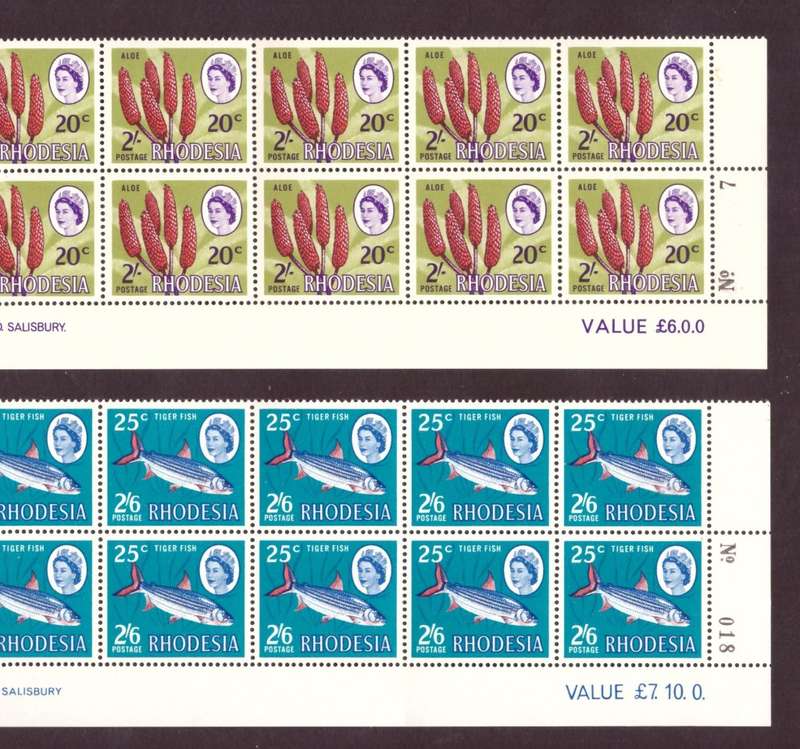Rhodesia  1967 Dual Currency issue. SACC #167-168-169-170. Imprint and control blocks  4.