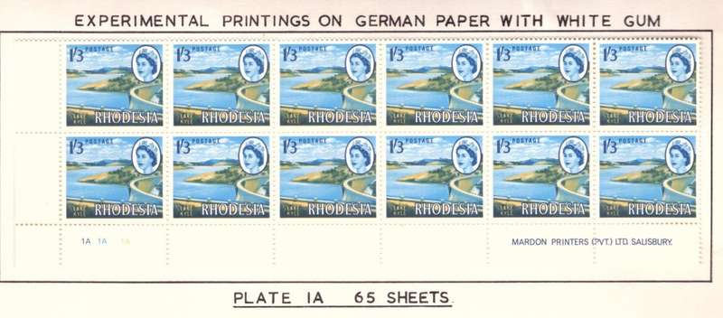 Rhodesia  1966-70  issue. SACC #151 B. Imprint  and Control block..  Hinge on margin. Experimental .