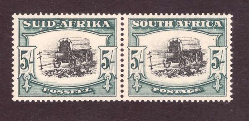 1933-48 UNIONof South Africa 5/. SACC#62. MNH. Varieti V7 green spot below L . 4 spots on top of 5/.