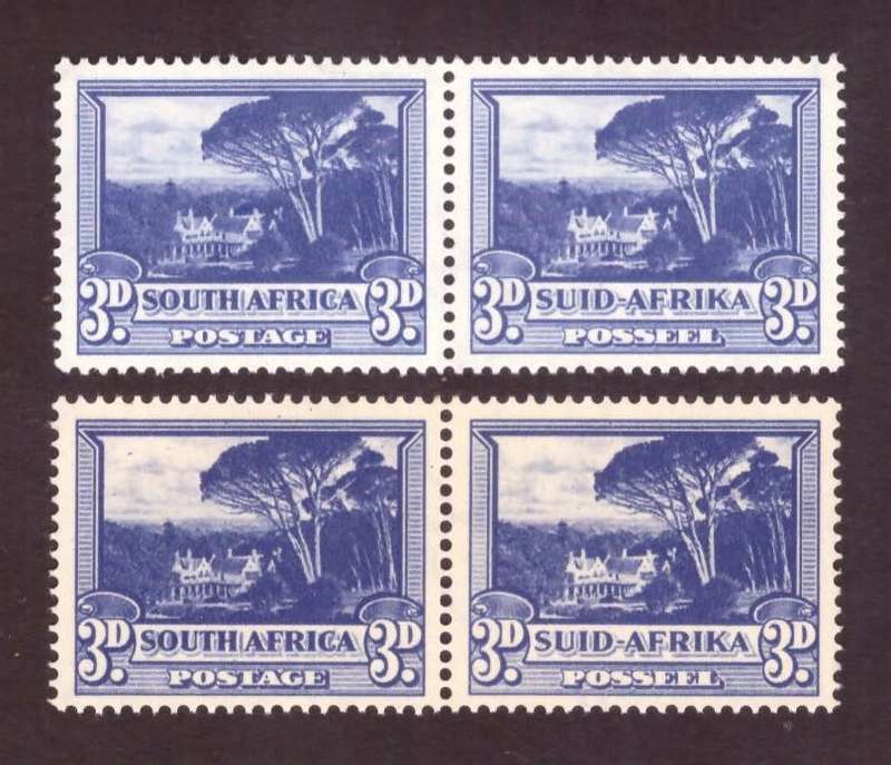 1947-54 UNION of South Africa. From Screened cylinders. 3d. SACC# 116a-116b . MNH. Varieti .