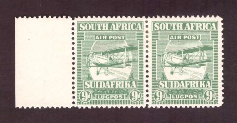 1925 UNIONof South Africa.Air mail stamps. 9d with varieti `Extendet strut` V4. SACC#28.   MH.