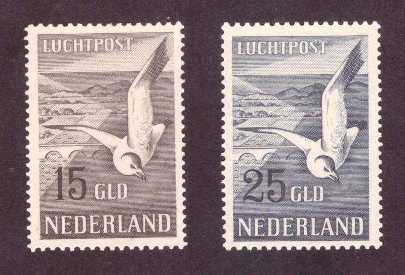 Nederland  1951 issue, airmal stamps. Scott #C13-C14 . MNH Very Rare.