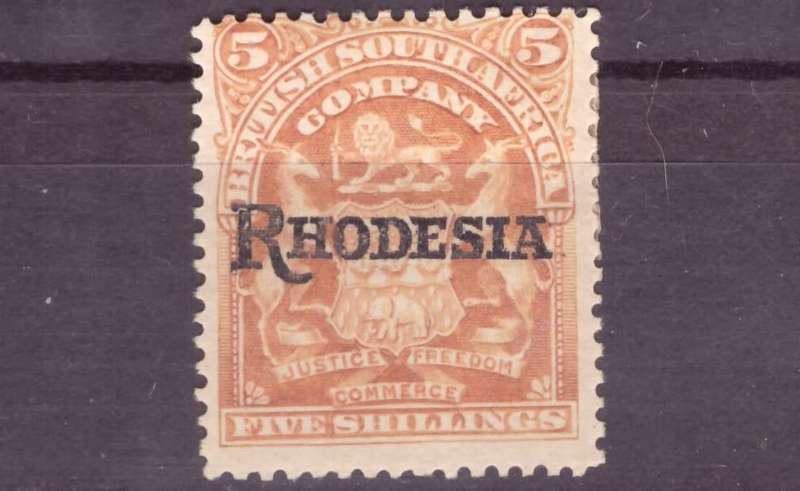BSAC 1909 issue oveprint Rhodesia Varietis. 5/ ` NO STOP`  SACC#107A