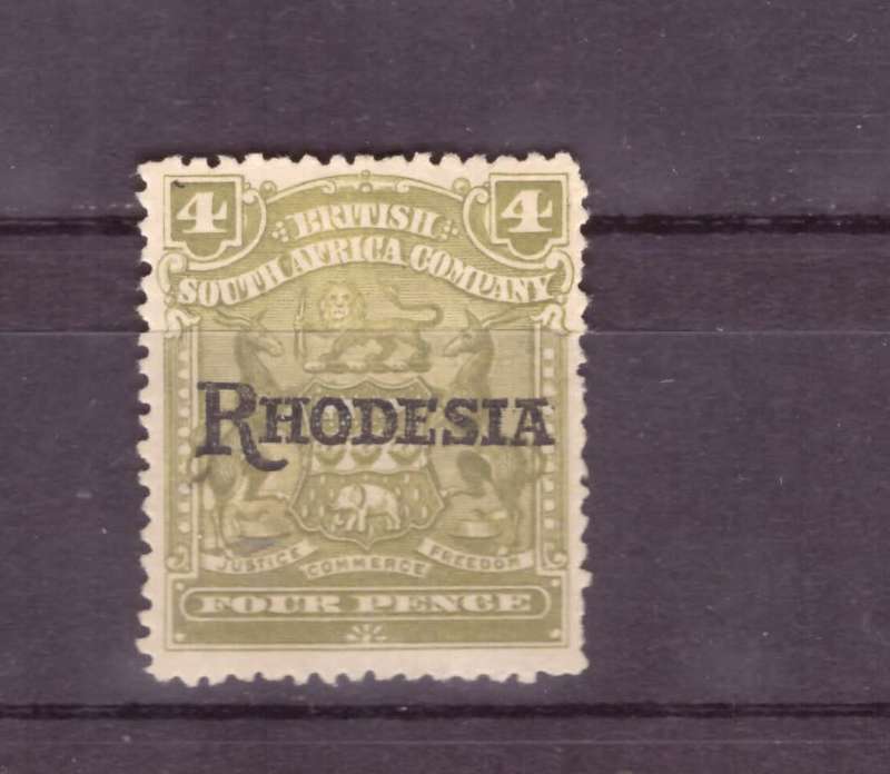 BSAC 1909 issue oveprint Rhodesia Varietis.  4d` NO STOP`  SACC#101A
