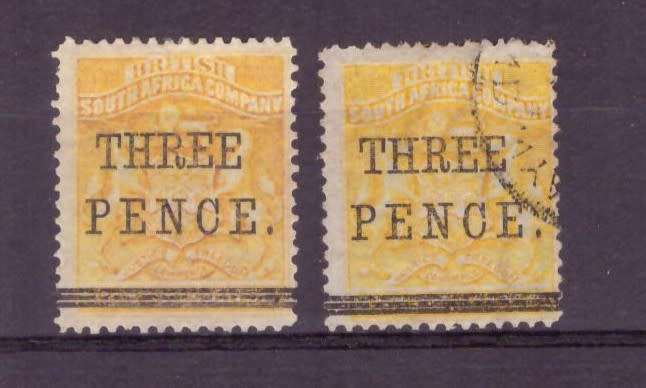 BSAC 1896 issue oveprint Three Pence . SACC#50  MH and Used