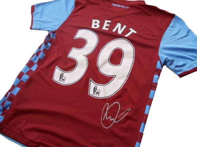 ASTON VILLA DARREN BENT SIGNED SOCCER / FOOTBALL JERSEY / SHIRT - HOME / COA INCLUDED