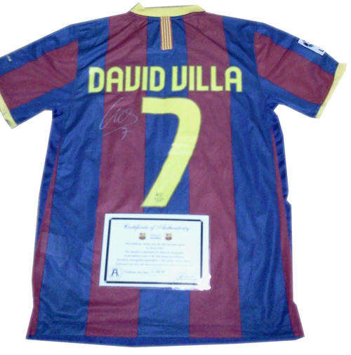 2010 / 2011 Barcelona David Villa signed soccer jersey + COA
