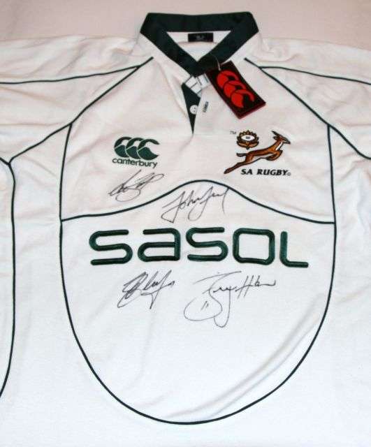 John Smit Schalk Burger Bryan Habana & Francois Steyn Signed South Africa Shirt