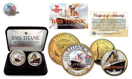 TITANIC RMS Ship *100th Anniversary* 24K Gold U.S. Mint Legal Tender 2-Coin Set