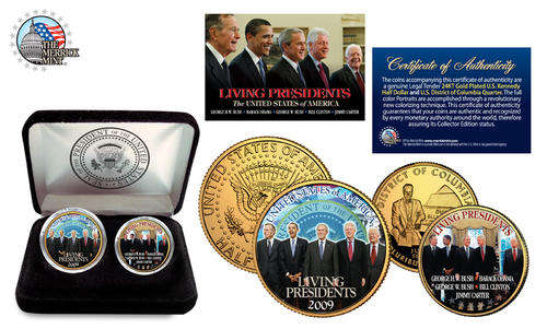 LIVING PRESIDENTS (Obama/Bush/Carter/Clinton) 24K Gold Legal Tender 2-Coin Set