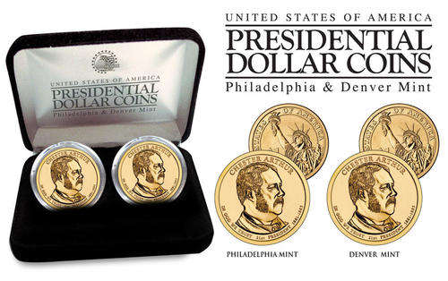 CHESTER ARTHUR Presidential $1 Dollar 2-Coin US Mint Set w/BOX *BOTH P&D MINT*