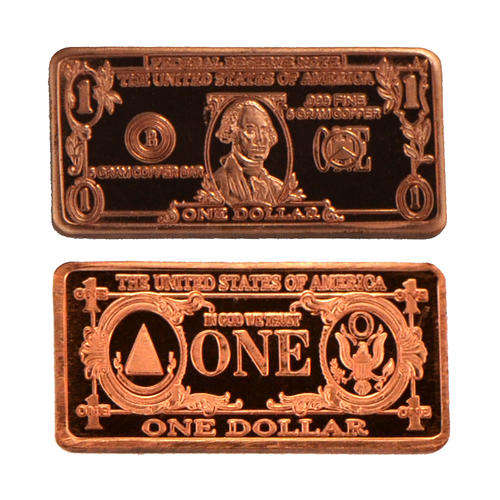 5 GRAM COPPER BULLION $1 US DOLLAR BILL BAR/ROUND .999