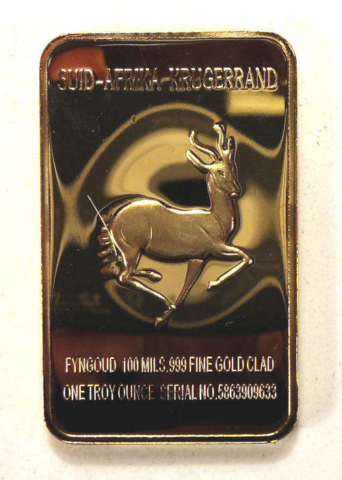 1 oz 24K GOLD PLATED LION KING OF SOUTH AFRICA KRUGERRAND BAR 100 MILLS