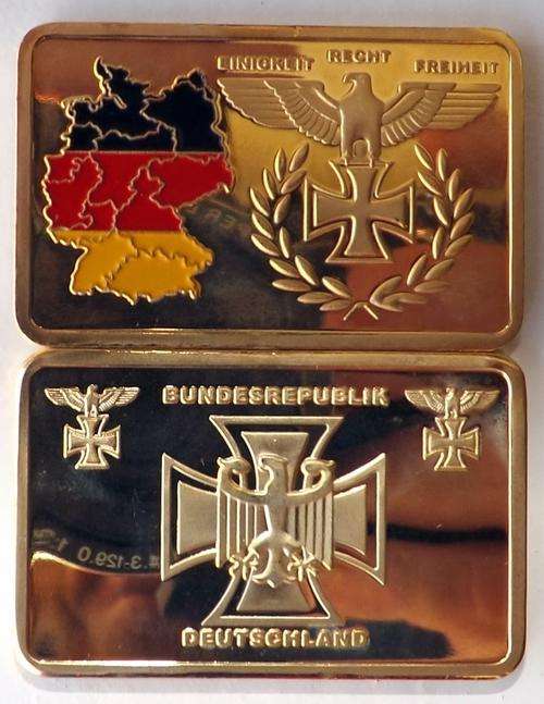 NR! 1 Oz .999 24k Unified Germany Post Deutsche Gold Clad Bar