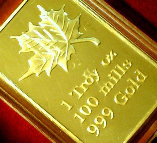 MAPLE LEAF GOLD BAR One Troy oz 100 MILLS .999 Gold 24K "NEW"
