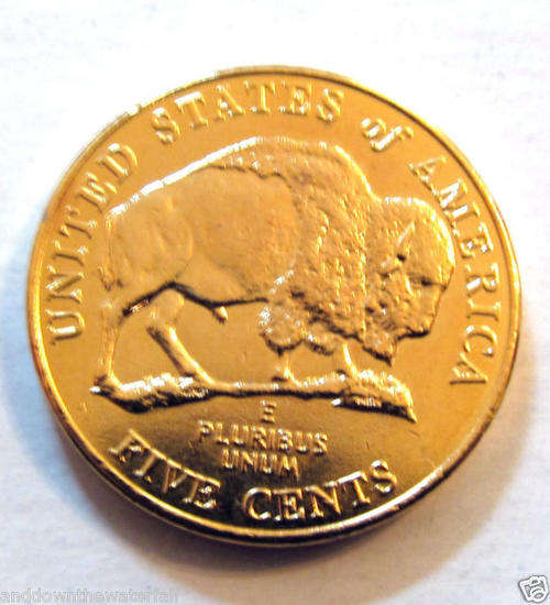 24Kt Gold Plated Buffalo US Gold Nickle Coin 5 Cents North American Wild Animal  BID IS FOR 5