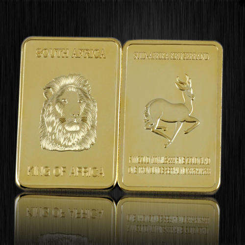 1 oz 24K GOLD PLATED LION KING OF SOUTH AFRICA KRUGERRAND BAR 100 MILLS