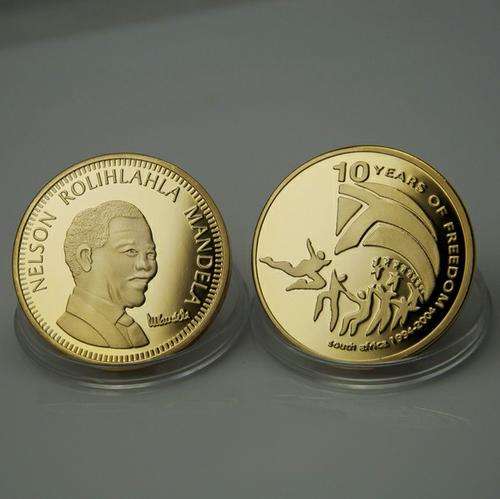 **3 ON AUCTION**Nelson Rolihlahla Mandela 10 Years of Freedom Gold Plated Round Coin