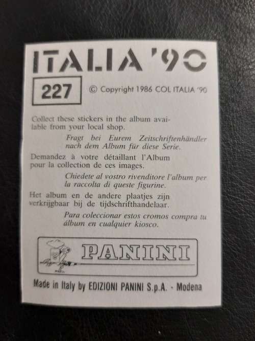 Panini Italia `90 World Cup Sticker #227 - Maurice Johnston