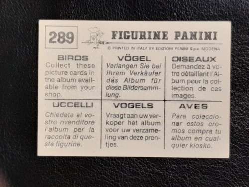 Figurine Panini Birds Sticker #289 (1979)