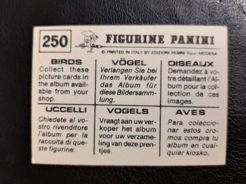 Figurine Panini Birds Sticker #250 (1979)